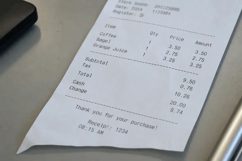 Convert receipt photo to Excel table